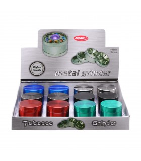 GRINDER ATOMIC IN METALLO IN 4 PARTI DIAM. DA 40 MM EXPO 12 PZ 6 COLORI  ASSORTITI