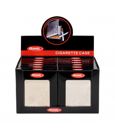 Portasigarette Atomic in Metallo CROMATO CON ELASTICO DIMENSIONI 80X95 MM Expo DA 12 pz. GRAFICA A RILIEVO CON MOTIVO VENEZIANO