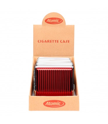 Portasigarette Atomic in Metallo CON CLIP METALLICA DIMENSIONI 80X95 MM Expo DA 6 pz. CON 6 COLORI ASSORTITI GRAFICA A RILIEVO