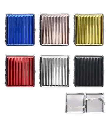 Portasigarette Atomic in Metallo CON CLIP METALLICA DIMENSIONI 80X95 MM Expo DA 6 pz. CON 6 COLORI ASSORTITI GRAFICA A RILIEVO