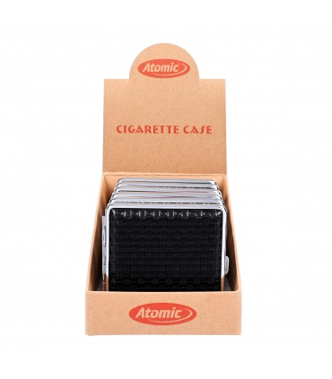 Portasigarette Atomic in Metallo CON ELASTICO DIMENSIONI 80X95 MM Expo DA 6 pz. CON 4 COLORI ASSORTITI GRAFICA A RILIEVO