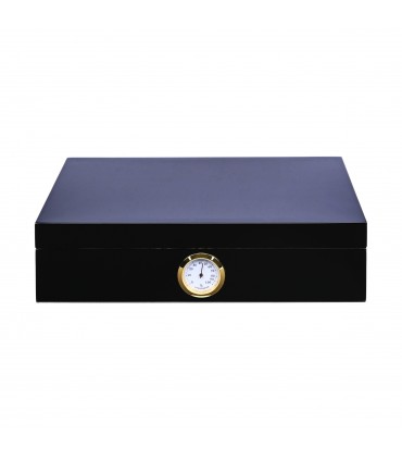 Umidificatore per Sigari ATOMIC  IN LEGNO DI CEDRO CON IGROMETRO ESTERNO può contenere fino a 20 SIGARI NERO CON FINITURA LUCIDA