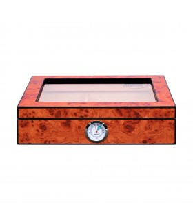 Umidificatore per Sigari ATOMIC  IN LEGNO DI CEDRO MARRONE CON IGROMETRO ESTERNO contiene fino a 20 SIGARI finestra in vetro