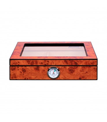 Umidificatore per Sigari ATOMIC  IN LEGNO DI CEDRO MARRONE CON IGROMETRO ESTERNO contiene fino a 20 SIGARI finestra in vetro