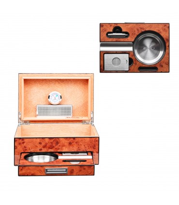 Umidificatore per Sigari ATOMIC  IN LEGNO DI CEDRO MARRONE CON IGROMETRO interno  con cassetto e accessori