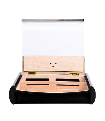 Umidificatore per Sigari MYON  IN LEGNO DI CEDRO CON FINITURA NERO CARBON FINESTRA IN VETRO