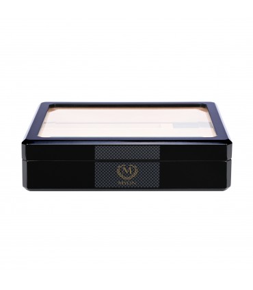 Umidificatore per Sigari MYON  IN LEGNO DI CEDRO fino a 15/25 SIGARI CON FINITURA NERO LUCIDO FINESTRA IN ACRILICO