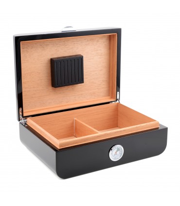 Umidificatore per Sigari MYON XL IN LEGNO DI CEDRO CON IGROMETRO ESTERNO fino 25 SIGARI CON FINITURA NERO CARBON