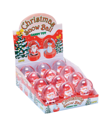 BABBO NATALE GIOCATTOLO IN UNA SFERA DI PLASTICA CON EFFETTO NEVE CON GUSTOSE CARAMELLE ASSORTITE ALLA FRUTTA da 3g CONF. 12PZ