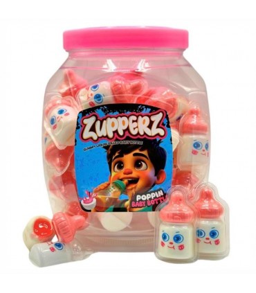 CARAMELLE GOMMOSE ZUPPERZ BABYBOTTLE BIBERON RIPIENI DI GEL ALLA FRAGOLA CONFEZIONATE SINGOLARMENTE EXPO. 50 PZ. DA 18 GR.