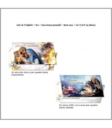 Biglietto CROMO DI NATALE RELIGIOSI PORTASOLDI Conf. 12 pz. assortiti