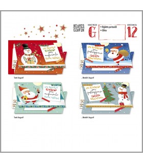 Biglietto CROMO DI NATALE PORTASOLDI CON GLITTER Conf. 12 pz. assortiti