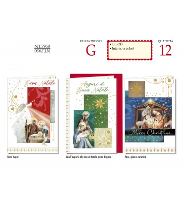 biglietto DI NATALE RELIGIOSI CROMO CON LAVORAZIONI IN ORO conf. 12 pz. assortiti