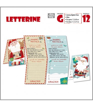 LETTERINE DI NATALE CROMO con glitter mis.11x17 cm chiuso conf. 12 pz. assortiti