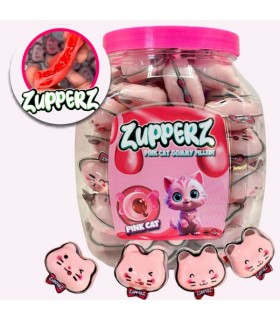 CARAMELLE GOMMOSE ZUPPERZ PINK CAT A FORMA DI GATTO RIPIENE DI GEL ALL FRAGOLA CONFEZIONATE SINGOLARMENTE EXPO. 50 PZ. DA 18 GR.