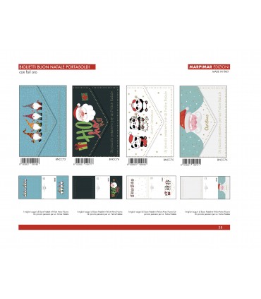 BIGLIETTI MARPIMAR BUON NATALE PORTASOLDI CON FOIL ORO CONF. 12 PZ. ASSORTITI