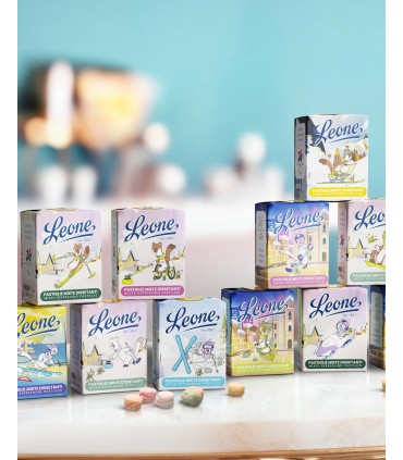 PASTIGLIE LEONE DISSETANTI COLLEZIONE olimpiadi milano-cortina 2026 IN SCATOLETTA DA 27g CONF. DA 36 PZ. gusti assortiti