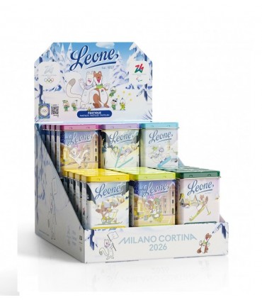 PASTIGLIE LEONE DISSETANTI COLLEZIONE olimpiadi milano-cortina 2026 lattina in metallo DA 30g CONF. DA 24 PZ. gusti assortiti
