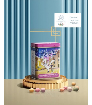PASTIGLIE LEONE DISSETANTI COLLEZIONE olimpiadi milano-cortina 2026 lattina in metallo DA 30g CONF. DA 24 PZ. gusti assortiti
