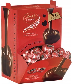 CUORI LINDOR LINDT FONDENTE AL CACAO 70% DA 13.9g EXPO A BOCCA DI LUPO DA 1.6KG. (115 PZ.) IN PRENOTAZIONE C/O DAL 07/01/2026