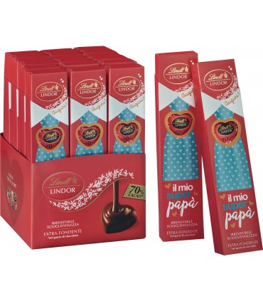 TUBINO FESTA DEL PAPa' LINDT CUORI LINDOR FONDENTI AL 70% DA 69 g. EXPO DA 18 PZ.( IN PRENOTAZIONE C/O DAL 07/01/2026)