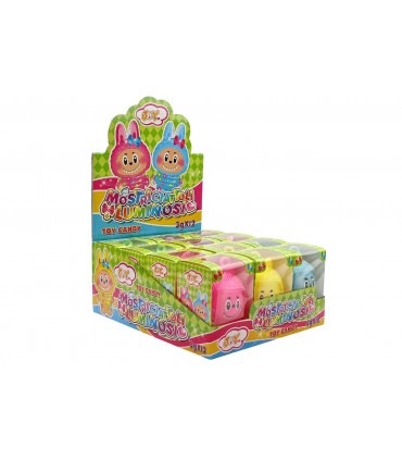 MOSTRICIATTOLI GOMMOSI E LUMINOSI GIOCATTOLO CON GUSTOSE CARAMELLE ASSORTITI IN 6 COLORI CONF DA 12 PZ DA 3G