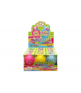 MOSTRICIATTOLI GOMMOSI E LUMINOSI CON CARAMELLE ASSORTITI IN 6 COLORI CONF DA 12 PZ DA 3G