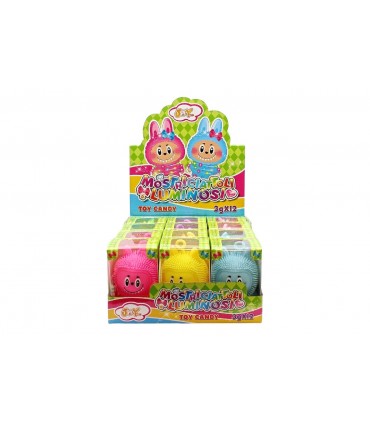 MOSTRICIATTOLI GOMMOSI E LUMINOSI GIOCATTOLO CON GUSTOSE CARAMELLE ASSORTITI IN 6 COLORI CONF DA 12 PZ DA 3G