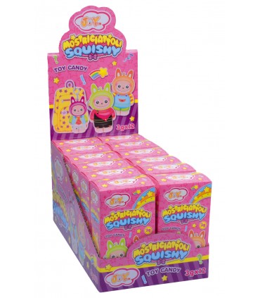 MOSTRICIATTOLI SQUISHY portachiavi giocattolo con GUSTOSE caramelle ASSORTITE CONF DA 12 PZ DA 3G