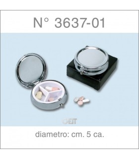 Porta Pillole Tondo a 3 Scomparti confezionato in scatola 