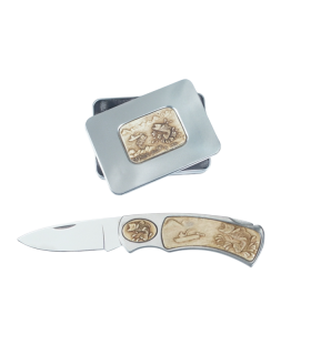 Coltello GEIT FISH RESIN con Lama in Acciaio inossidabile 7.3 CM MANICO IN RILIEVO CONFEZIONATO IN SCATOLA REGALO DI METALLO