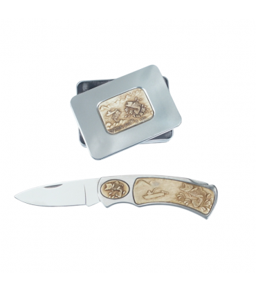 Coltello GEIT FISH RESIN con Lama in Acciaio inossidabile 7.3 CM MANICO IN RILIEVO CONFEZIONATO IN SCATOLA REGALO DI METALLO