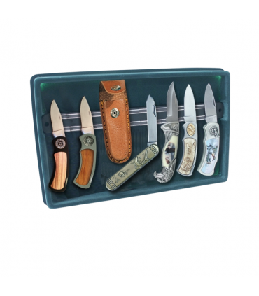 COLLEZIONE GEIT 12 COLTELLI CACCIA E PESCA E LAMA DI ACCIAIO CON ESPOSITORE IN VELLUTO E BARRA MAGNETICA ESTRAIBILE