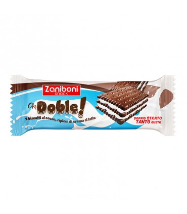 BISCOTTI DOBLE ZANIBONI AL CACAO CON CREMA AL LATTE  36GR CONF. 24 PZ. ( SCADENZA 23/12/2025)
