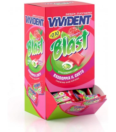 VIVIDENT BLAST FRUIT SFUSE ESPOSITORE BOCCA DI LUPO DA 200 PZ. ( SCADENZA 01/01/2026)