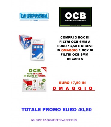 PROMO OCB - 3 CONF. Filtri OCB slim 6mm. in bustA + IN OMAGGIO 1CONF.  Filtri OCB slim 6mm. IN CARTA ECOLOGICI in bustA