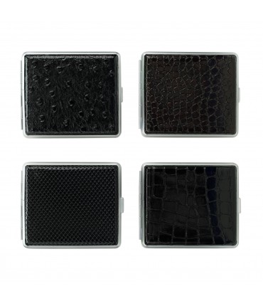 porta Sigarette in metallo atomic con superficie in similpelle in Expo da 12 pz. assortiti