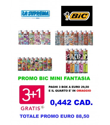 PROMO BIC MINI FANTASIA - PAGHI 3 CONF. DA 50 ACCENDINI BIC MINI FANTASIA + IN OMAGGIO 1 CONF. DA 50 ACCENDINI BIC MINI FANTASIA
