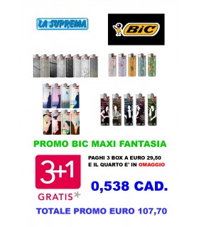 PROMO BIC MAXI FANTASIA - PAGHI 3 CONF. DA 50 ACCENDINI BIC MAXI FANTASIA + IN OMAGGIO 1 CONF. DA 50 ACCENDINI BIC MAXI FANTASIA