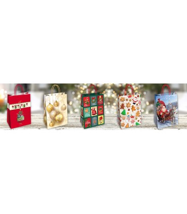 Buste regalo Natale assortite mis. 36x12x41  conf. 25 pz. ass. in 5 fantasie