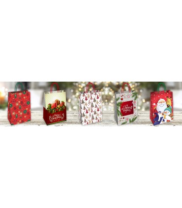 Buste regalo Natale assortite mis. 36x12x41  conf. 25 pz. ass. in 5 fantasie