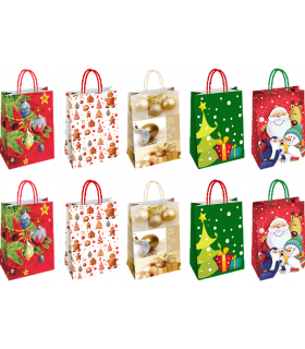 BUSTE REGALO NATALE CON MANICO IN CORDA MIS.23X10X29 CM CONF. 25 PZ. ASSORTITE