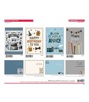 BIGLIETTO BUON COMPLEANNO MARPIMAR CON foil ORO CONF. 12 PZ. ASSORTITI