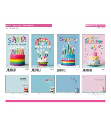 BIGLIETTO MARPIMAR COMPLEANNO CON FOIL OLOGRAFICO CONF. 12 PZ. ASSORTITI