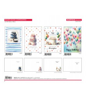 BIGLIETTI MARPIMAR BUON COMPLEANNO CON FOIL RAME E RILIEVO CONF. 12 PZ. ASSORTITI