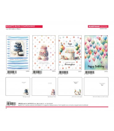 BIGLIETTI MARPIMAR BUON COMPLEANNO CON FOIL RAME E RILIEVO CONF. 12 PZ. ASSORTITI