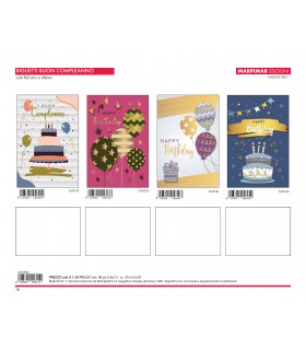 Biglietti Buon Compleanno Marpimar CON FOIL ORO E RILIEVO conf.12 pz. assortiti