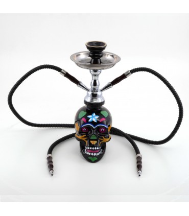 Narghilè Atomic La Catrina in Vetro 2 Tubi H.45 cm colore NERO CONFEZIONATO IN SCATOLA