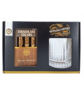 ROSSINI'S CONFEZIONE REGALO CON BICCHIERE WHISKY E ASTUCCIO CON 3 SIGARI DI finissimo CIOCCOLATO AL LATTE DA 75GR.