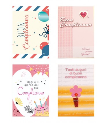 Biglietto italian joy BUON COMPLEANNO ASSORTITI conf. da 12 pz.